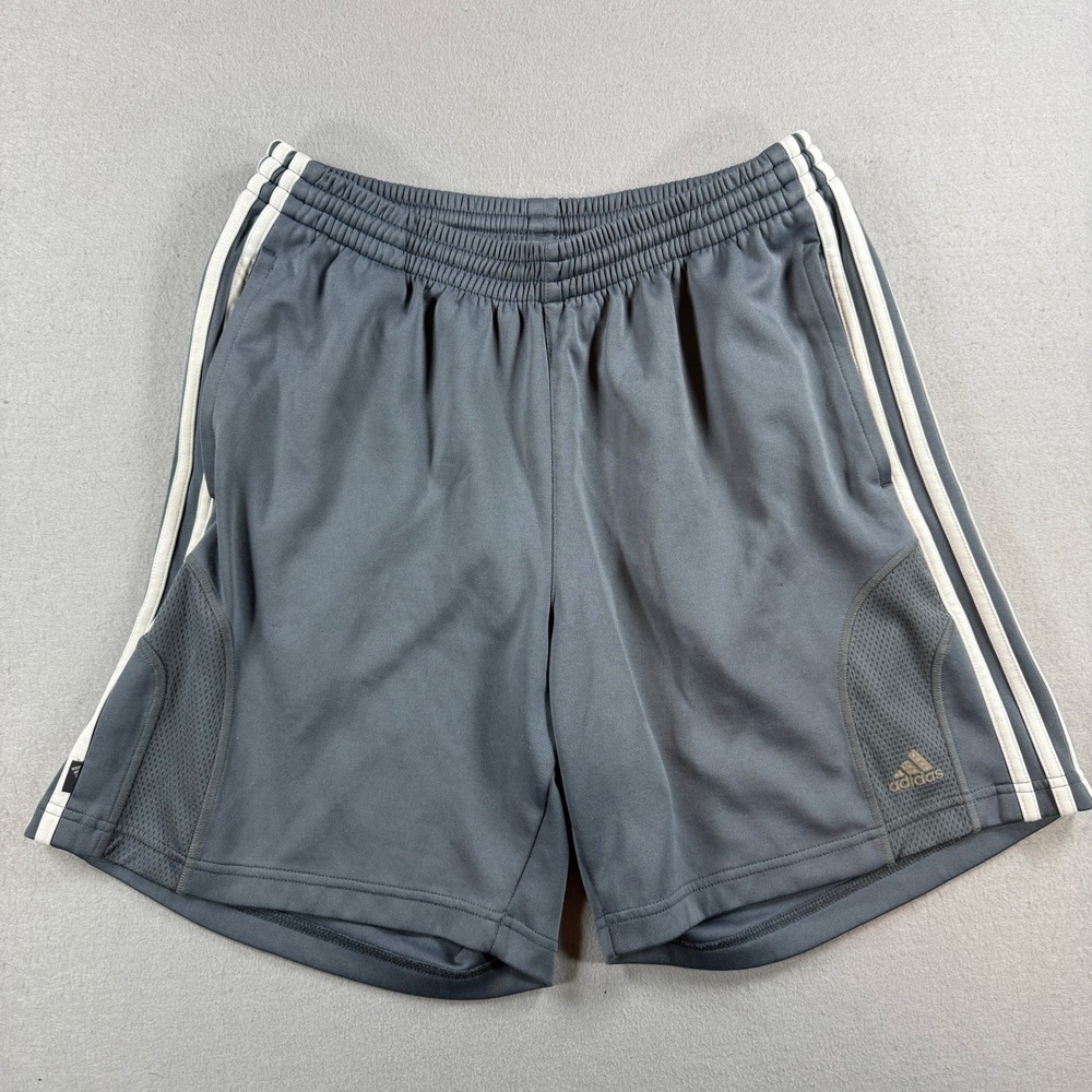 Adidas Shorts Mens Medium Gray Stripes Athletic Soccer Gym Running Workout Y2K